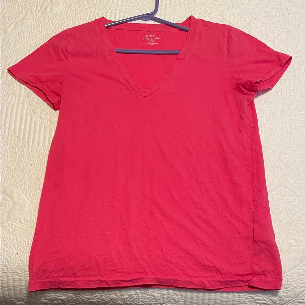 J. Crew Women's Vivid Pink V-Neck Tee